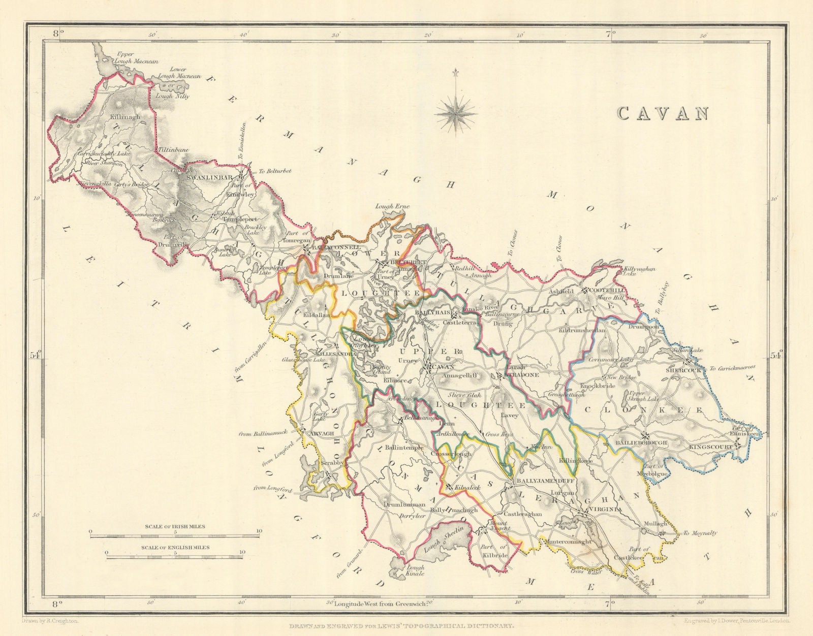 COUNTY CAVAN antique map for LEWIS by CREIGHTON & DOWER. Ireland 1850 old